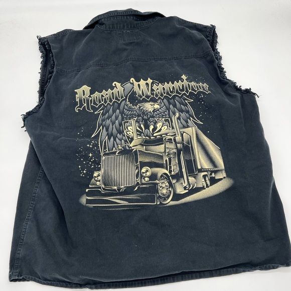 Coast Biker Style Road Warrior Sleeveless Distressed Button Down Black S… - Picture 5 of 6